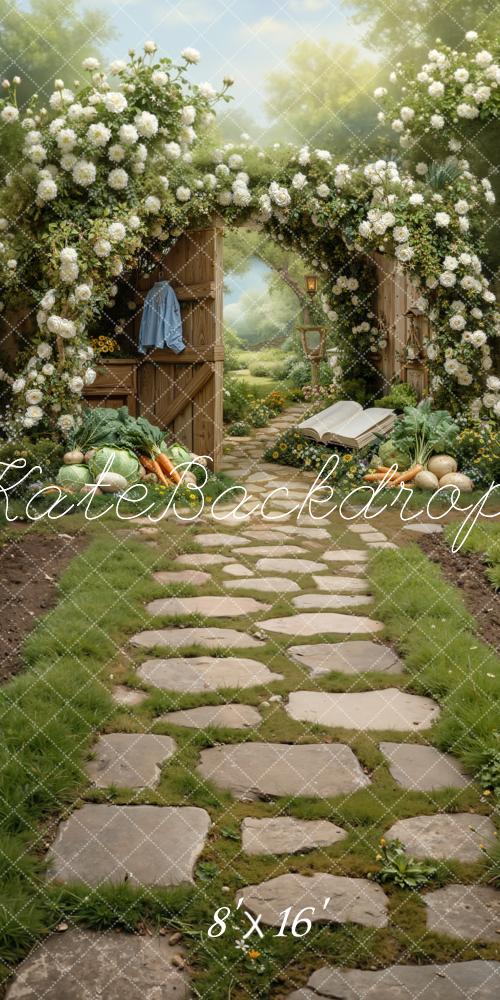 Kate Sweep Garden Arch White Flowers Vegetables Path Backdrop Designed by Chain Photography - Image 2