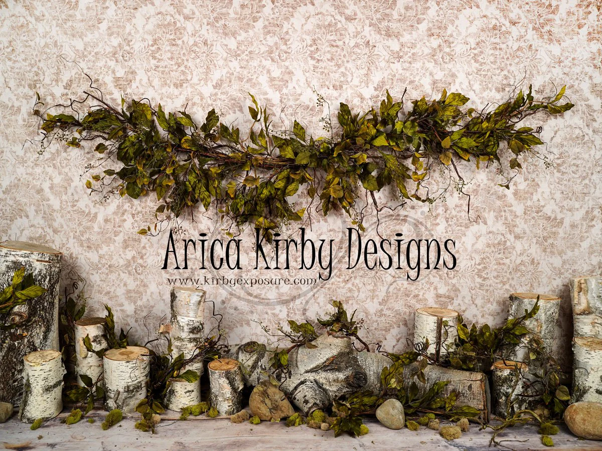 Kate Birch Greenery with Brocade Backdrop Designed by Arica Kirby