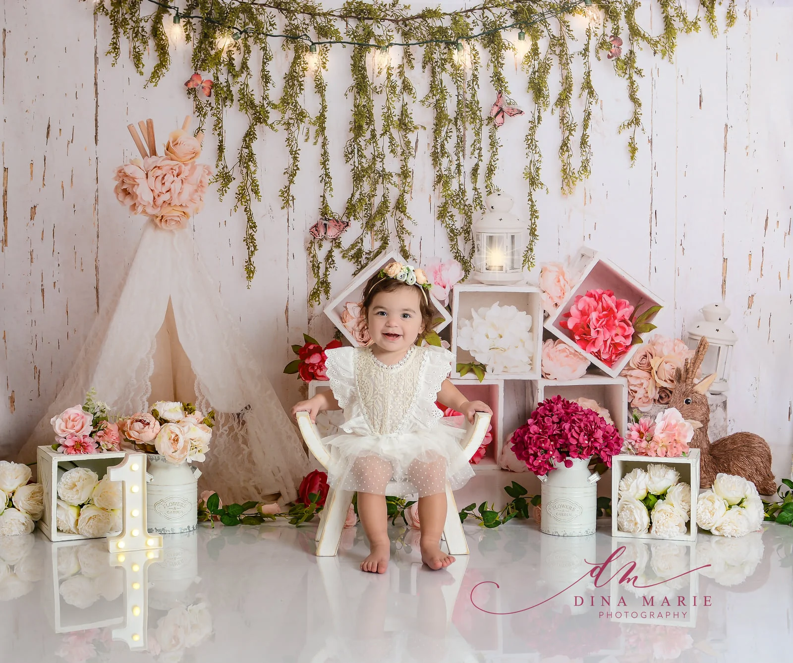 Kate Boho Floral Deer Backdrop Designed by Lisa B