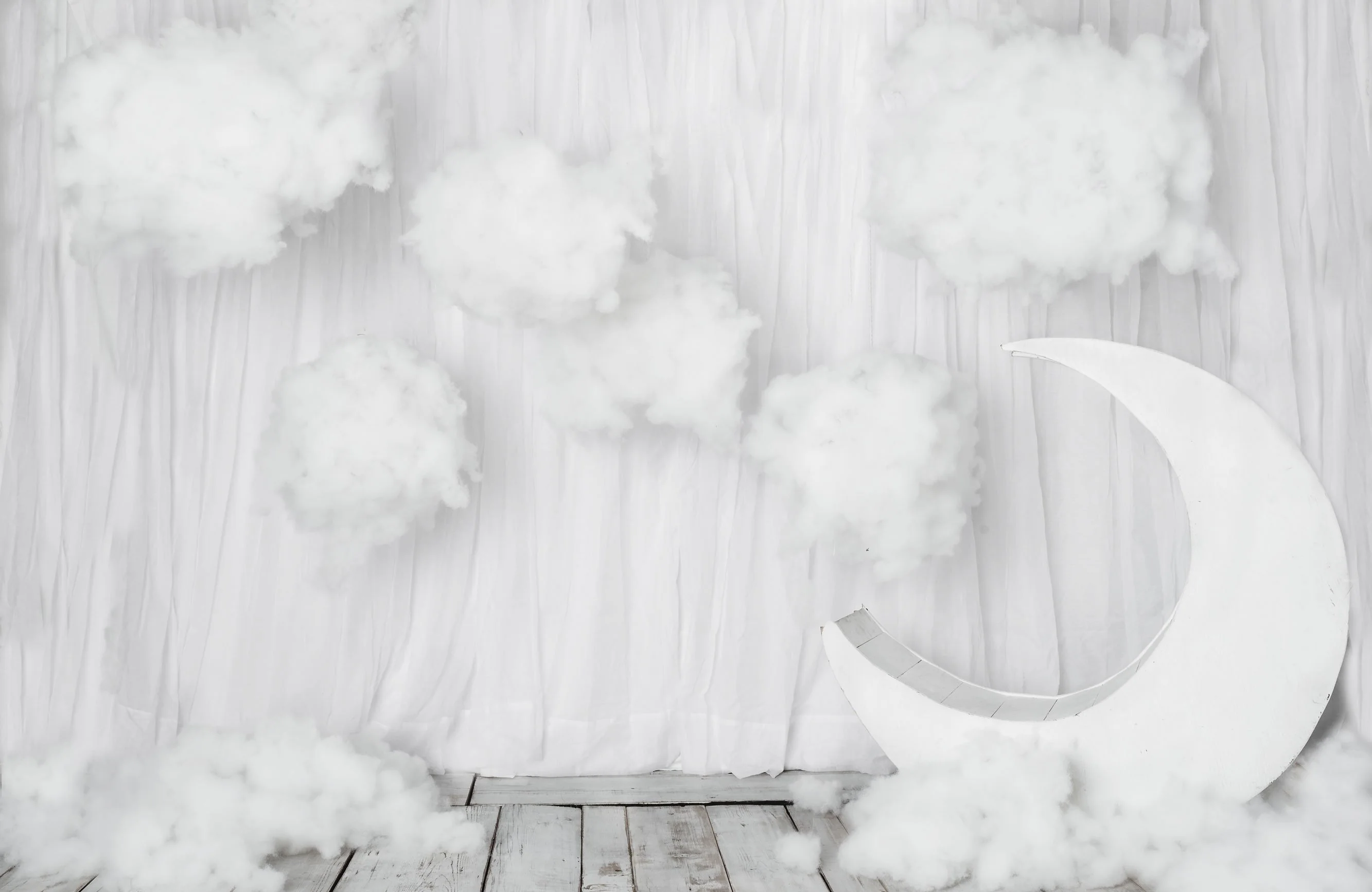 Kate Cake Smash White Moon and Clouds Backdrop Designed By Rose Abbas