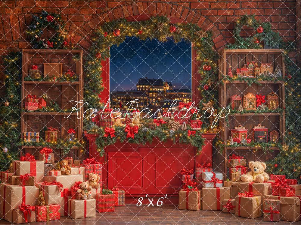Kate Red Christmas Garland Window Gift Fleece Backdrop Designed by Emetselch