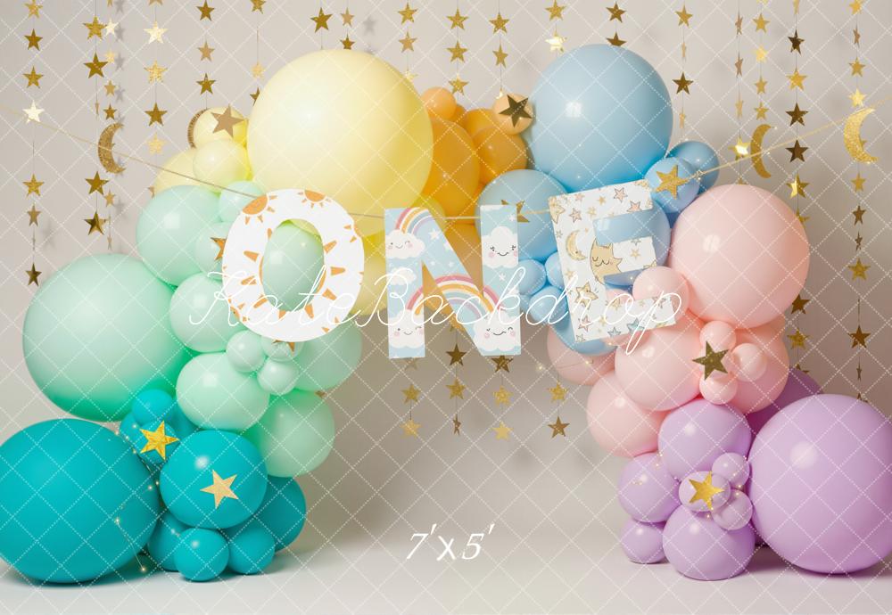 Kate 1st Birthday Balloon Arch Gold Stars Backdrop Designed by Emetselch