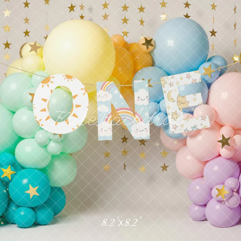 Kate 1st Birthday Balloon Arch Gold Stars Backdrop Designed by Emetselch - Image 5