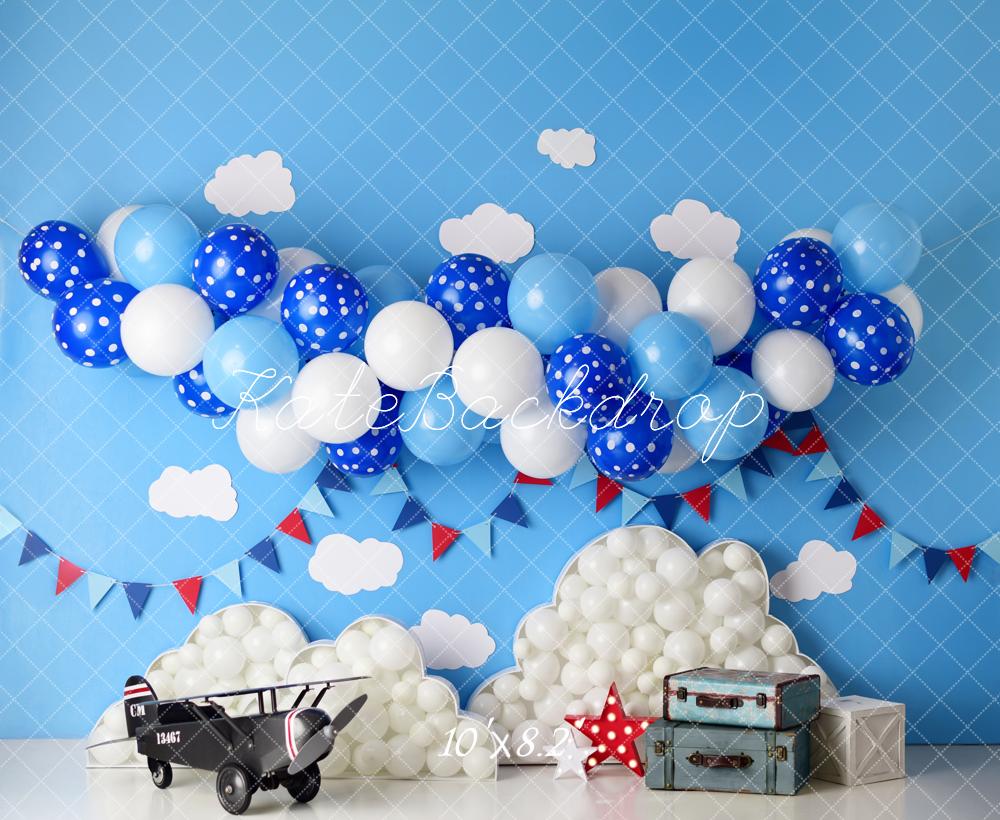 Kate Aeroplane Clouds Balloons Suitcases Backdrop Designed by Mandy Ringe Photography - Image 6
