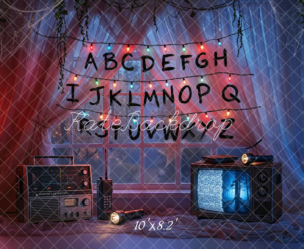 Kate Alphabet Fairy Lights Retro Room Fleece Backdrop Designed by Emetselch - Image 3