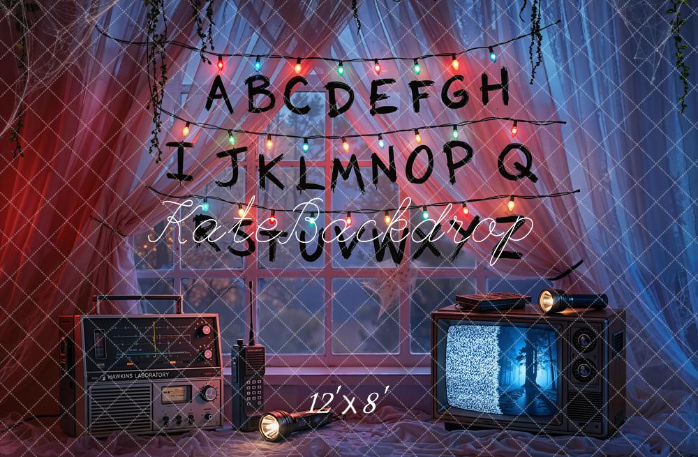 Kate Alphabet Fairy Lights Retro Room Fleece Backdrop Designed by Emetselch - Image 4
