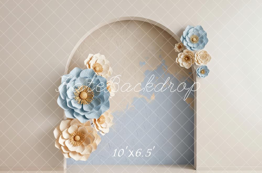 Kate Arch Blue Cream Paper Floral Fleece Backdrop Designed by Patty Robert - Image 2
