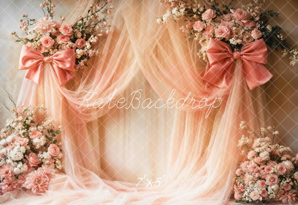 Kate Floral Arch Pink Bows Backdrop Designed by Emetselch - Image 2