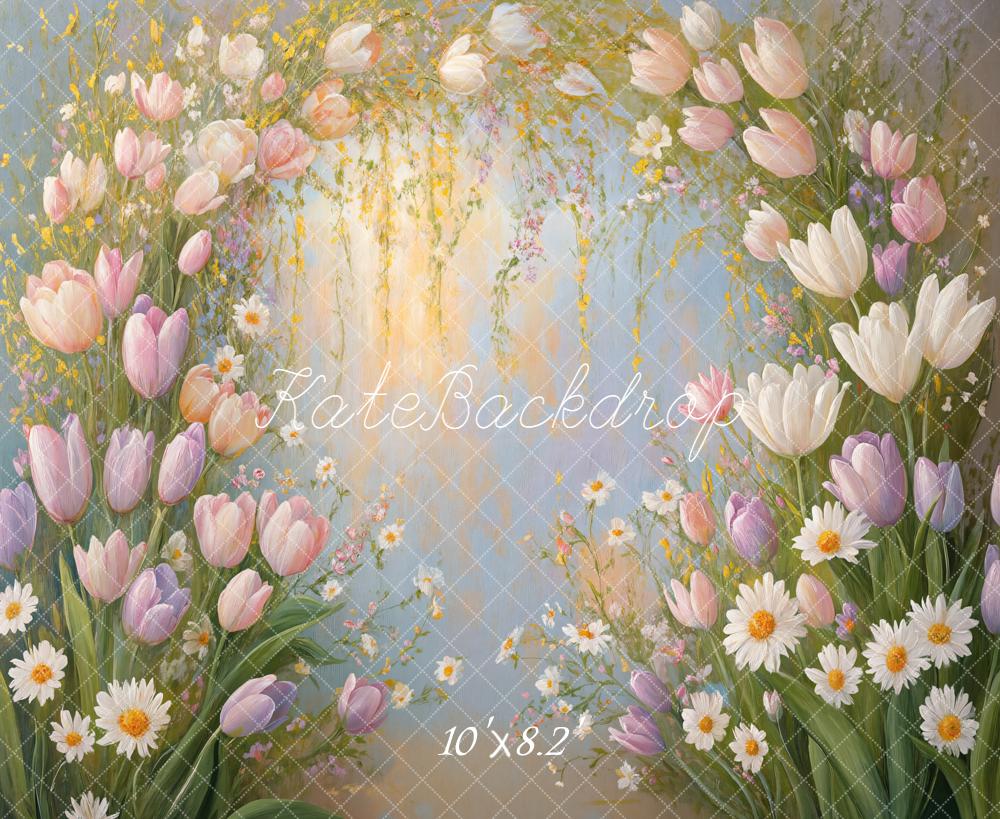 Kate Tulips Arch Daisies Pastel Backdrop Designed by Emetselch - Image 6
