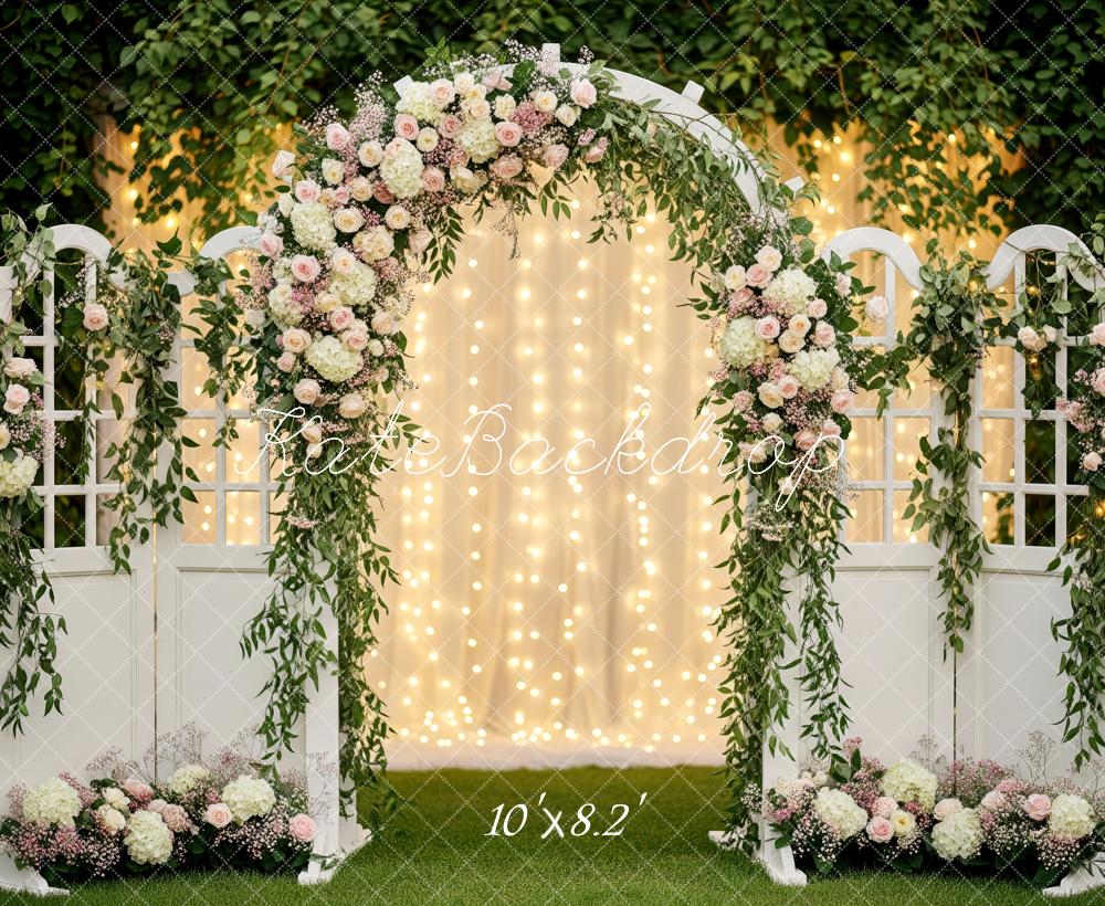 Kate Floral Arch White Gate Greenery Fleece Backdrop Designed by Patty Robert - Image 3