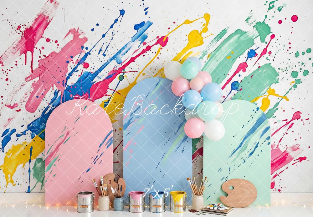 Kate Art Studio Paint Splatter Pastel Arches Backdrop Designed by Patty Robert