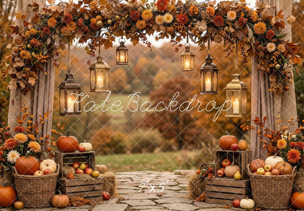 Kate Autumn Arch Pumpkins Lanterns Crates Backdrop Designed by Patty Robert