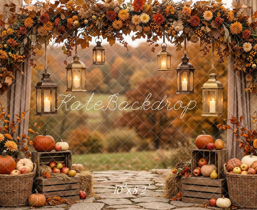 Kate Autumn Arch Pumpkins Lanterns Fleece Backdrop Designed by Patty Robert - Image 3