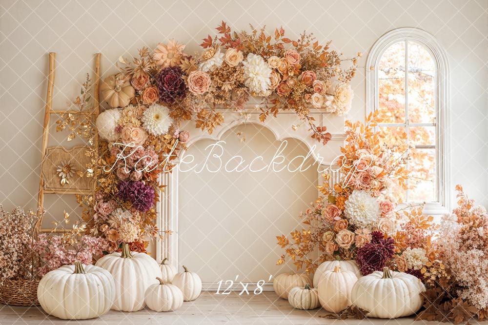 Kate Autumn Arch Pumpkins Window Fleece Backdrop Designed by Emetselch - Image 4