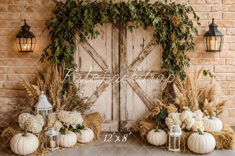 Kate Autumn Barn Door White Pumpkins Lanterns Backdrop Designed by Emetselch - Image 8