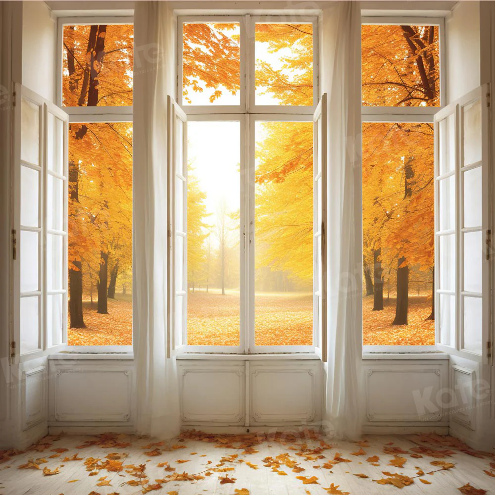 Kate Autumn Fallen Leaves Window Backdrop Designed by Chain Photography - Image 2