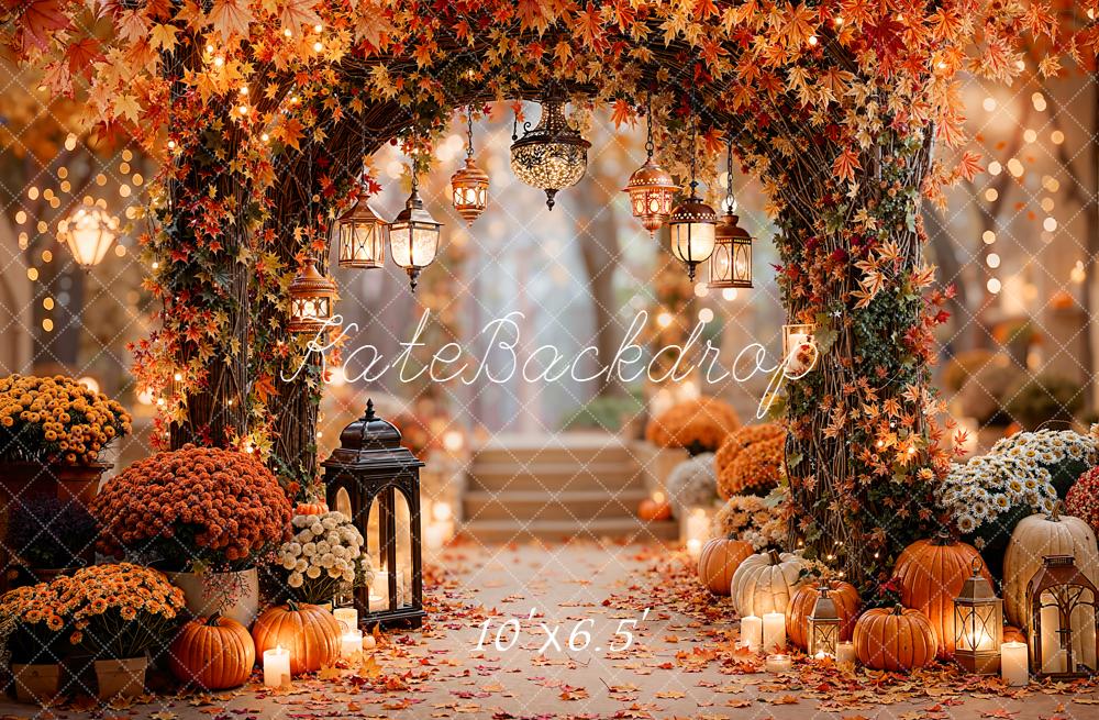 Kate Autumn Floral Arch Pumpkins Lanterns Backdrop Designed by Emetselch - Image 4