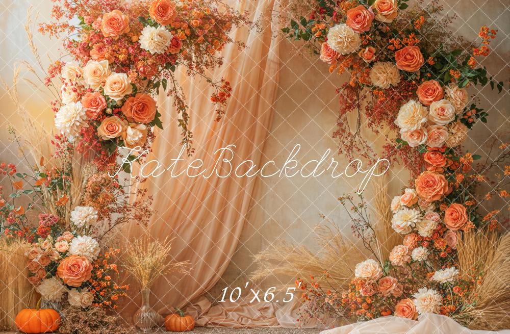 Kate Autumn Floral Arch Pampas Grass Fleece Backdrop Designed by Emetselch - Image 2