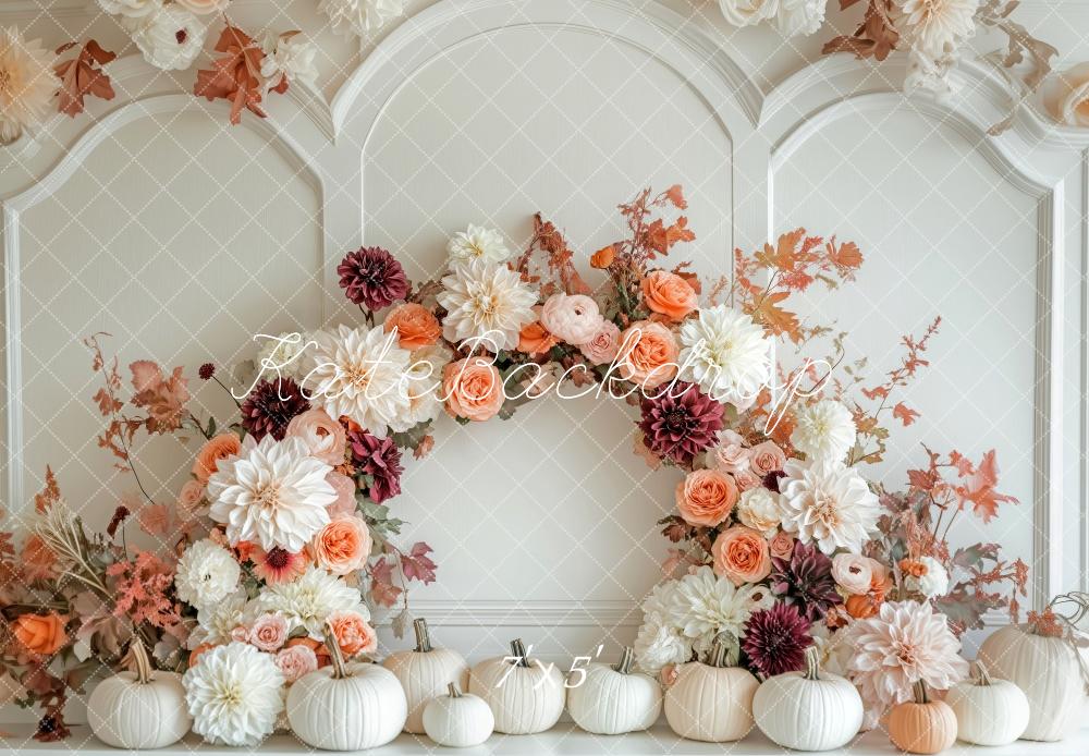 Kate Autumn Flower Arch White Pumpkin Backdrop Designed by Patty Robert
