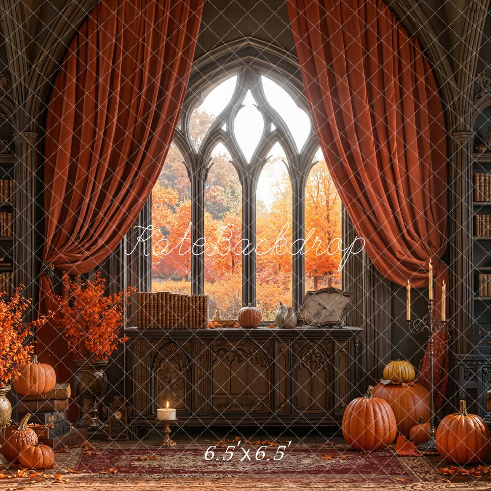 Kate Autumn Gothic Library Pumpkins Backdrop Designed by Emetselch - Image 2