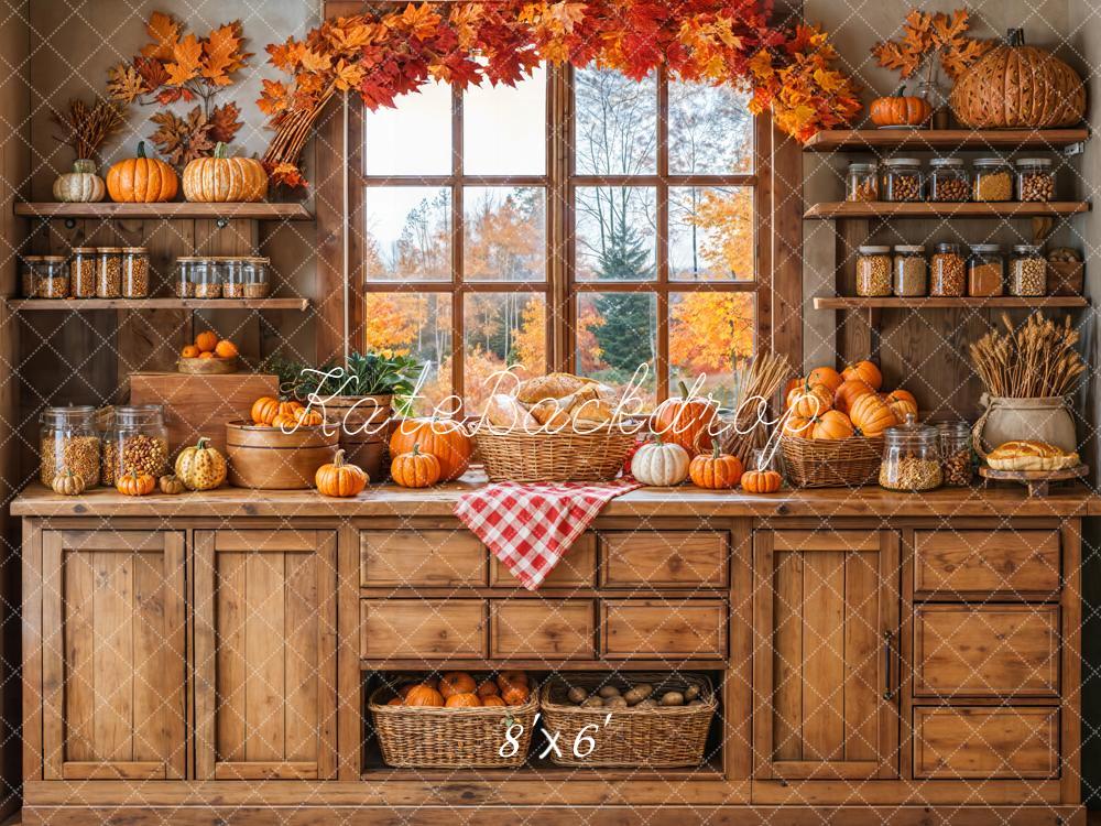 Kate Autumn Kitchen Pumpkins Fleece Backdrop Designed by Emetselch