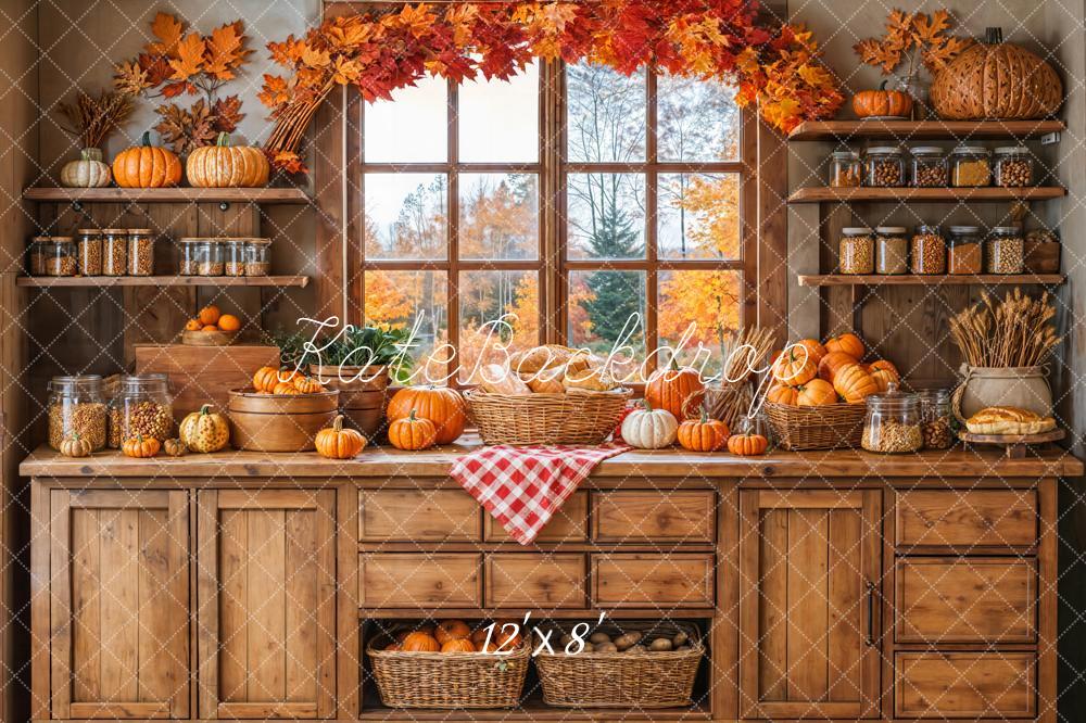 Kate Autumn Kitchen Pumpkins Fleece Backdrop Designed by Emetselch - Image 4