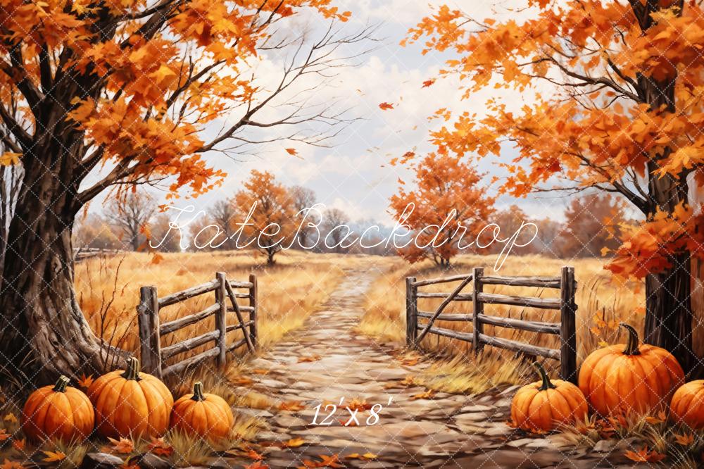 Kate Autumn Maple Leaves Forest Field Pumpkin Path Backdrop Designed by GQ - Image 9