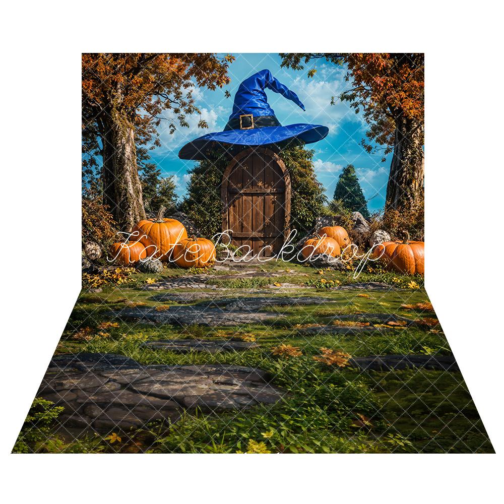 Kate Autumn Maple Tree Magic Hat House Backdrop+Grass Stones Floor Backdrop