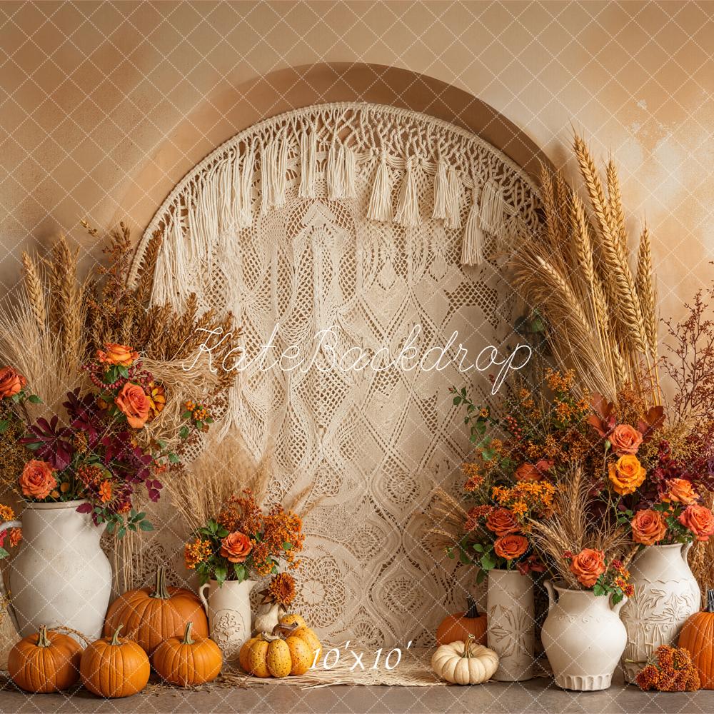 Kate Autumn Pumpkin Floral Macrame Boho Backdrop Designed by Emetselch - Image 7