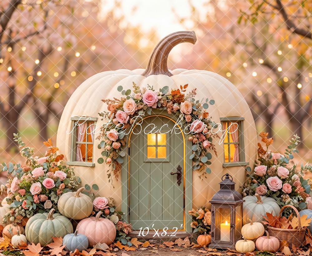 Kate Autumn Pumpkin House Floral Garland Fleece Backdrop Designed by Patty Robert - Image 3