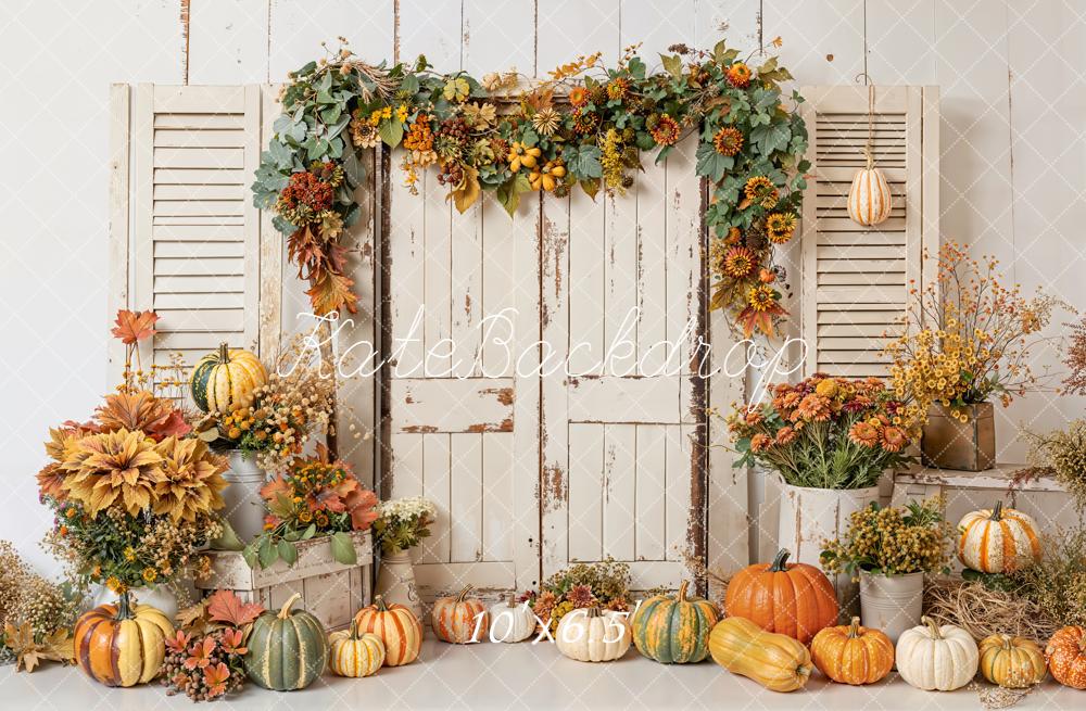 Kate Autumn Pumpkin Rustic Shutters Backdrop Designed by Emetselch - Image 4