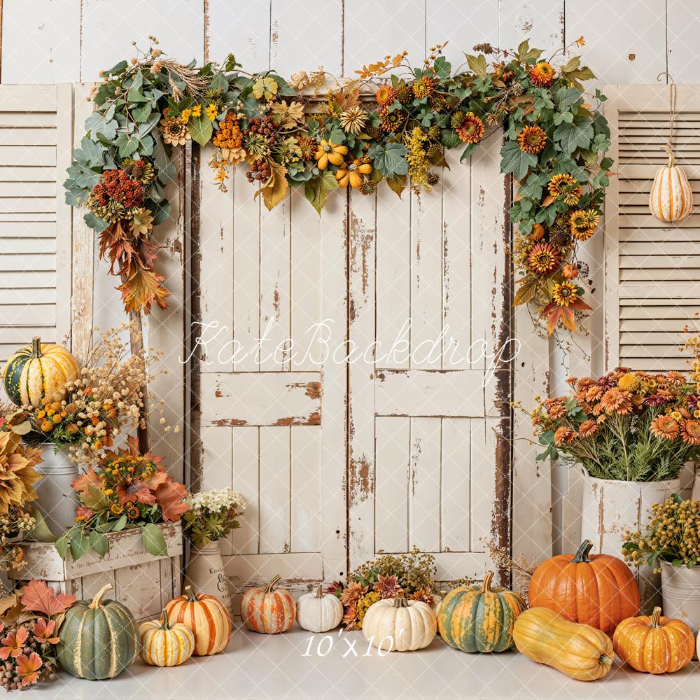 Kate Autumn Pumpkin Rustic Shutters Backdrop Designed by Emetselch - Image 7