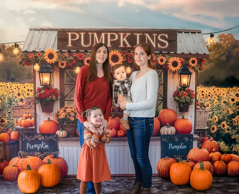 Kate Autumn Pumpkin Stand Sunflower Field Backdrop Designed by Emetselch