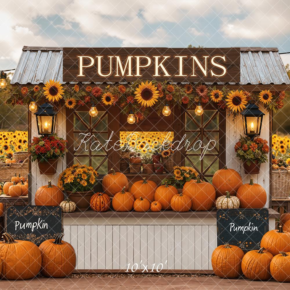Kate Autumn Pumpkin Stand Sunflower Field Backdrop Designed by Emetselch - Image 10