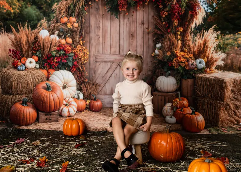 Kate Autumn Pumpkins Barn Door Backdrop Designed by Emetselch