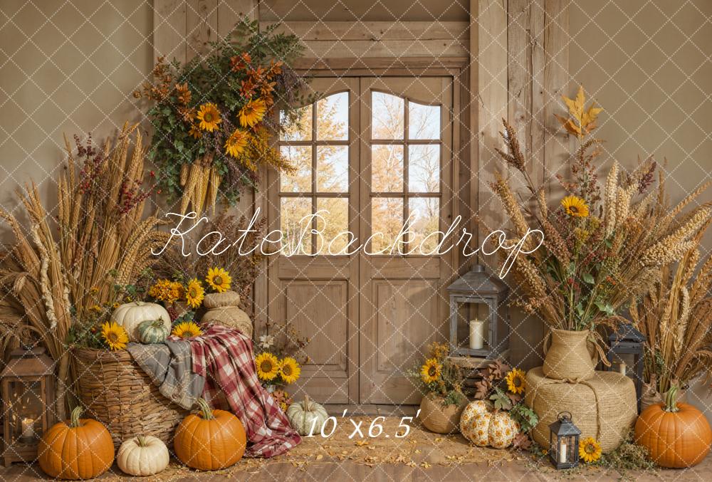 Kate Autumn Pumpkins Rustic Room Fleece Backdrop Designed by Emetselch