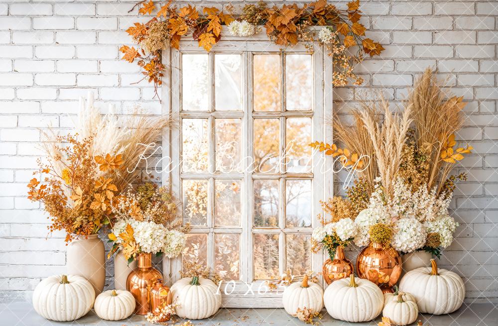 Kate Autumn Pumpkins Window Fleece Backdrop Designed by Emetselch - Image 2