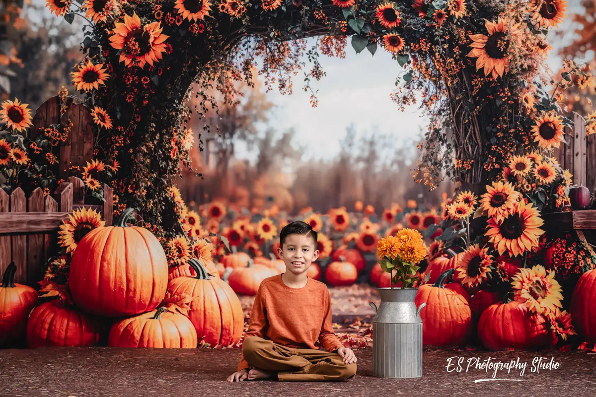 Kate Autumn Sunflower Arch Pumpkin Backdrop Designed by Emetselch