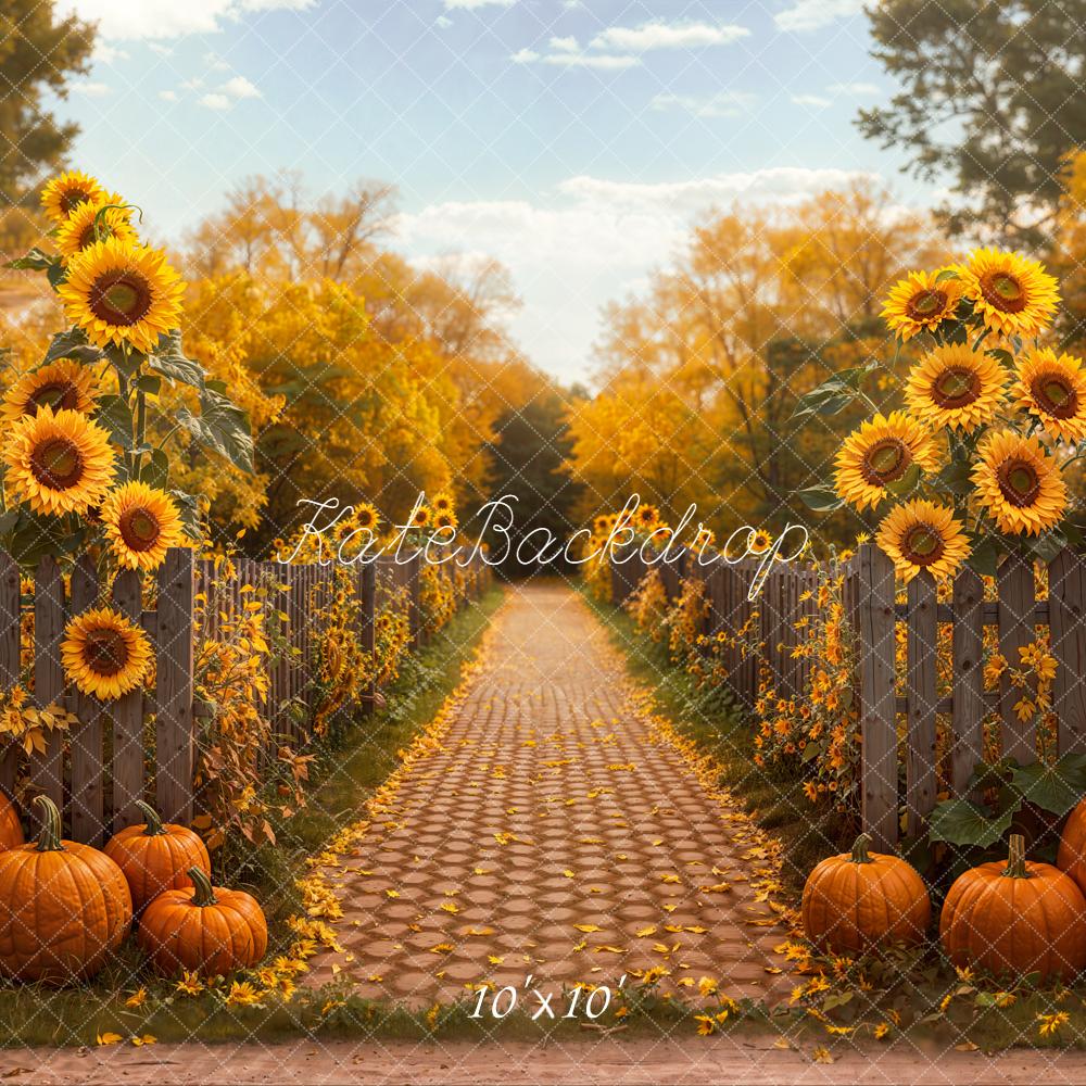 Kate Autumn Sunflower Pumpkin Cobblestone Path Backdrop Designed by Emetselch - Image 7