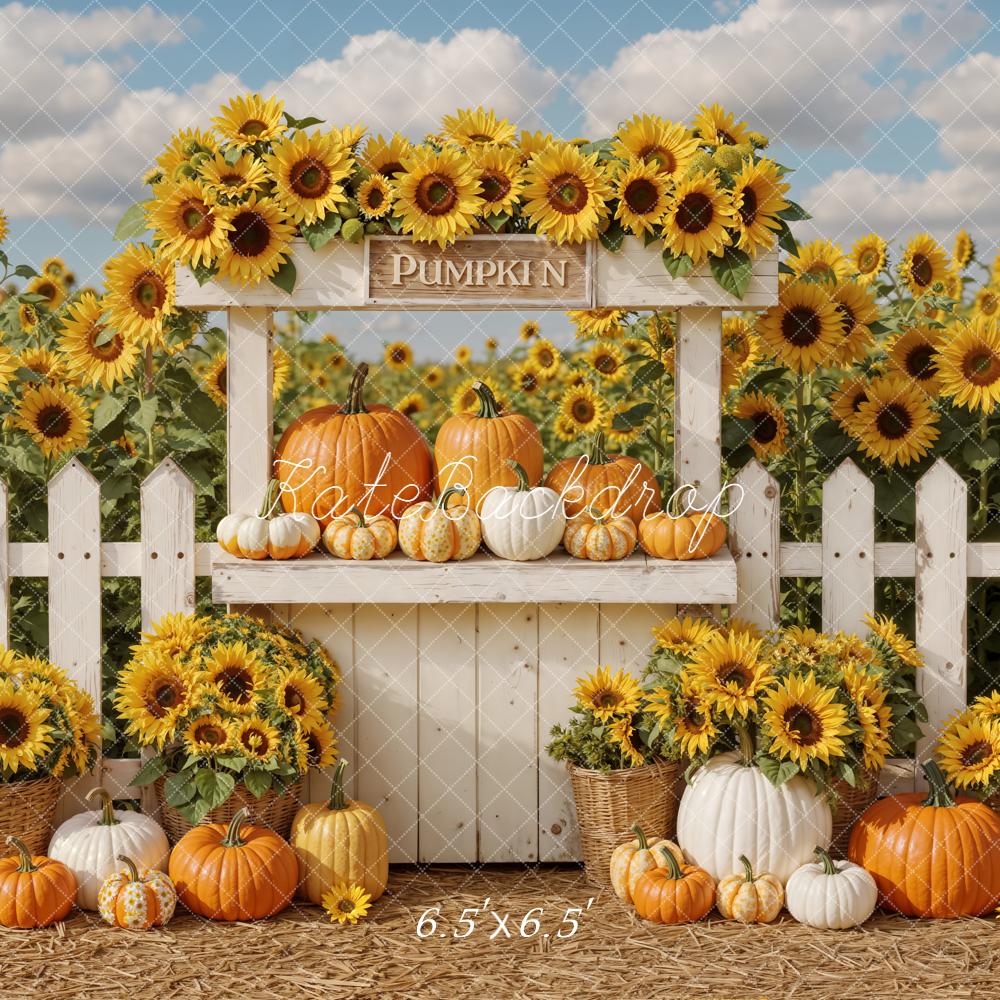 Kate Autumn Sunflower Pumpkins Fence Backdrop Designed by Emetselch - Image 2