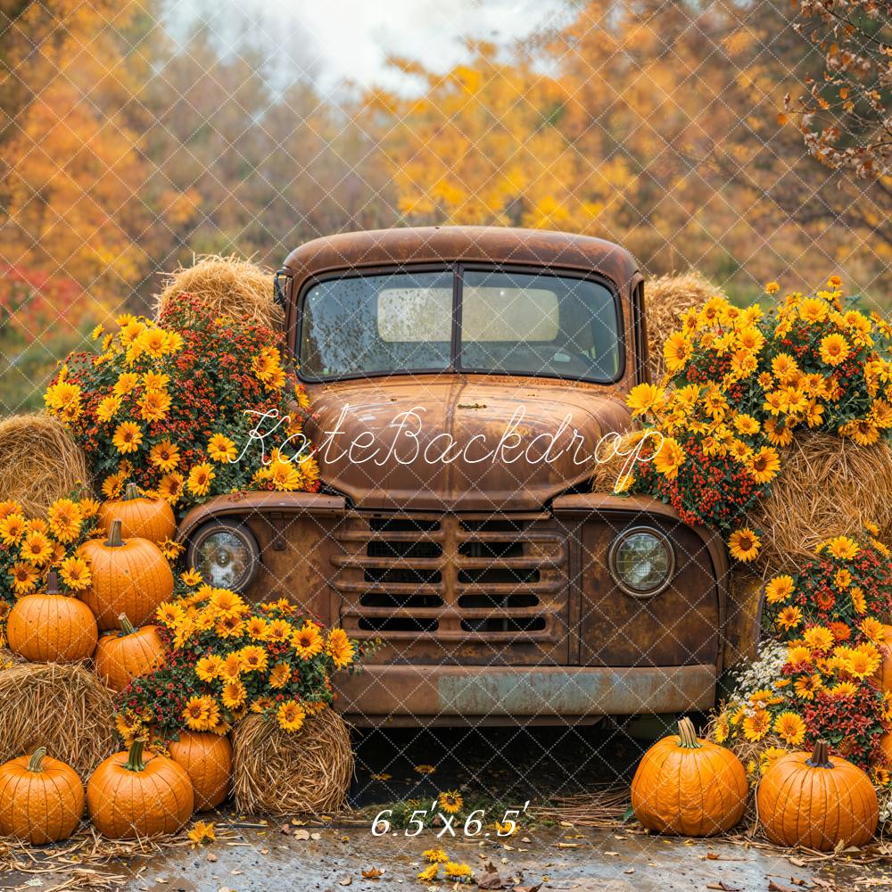 Kate Autumn Truck Pumpkins Hay Bales Backdrop Designed by Emetselch - Image 4