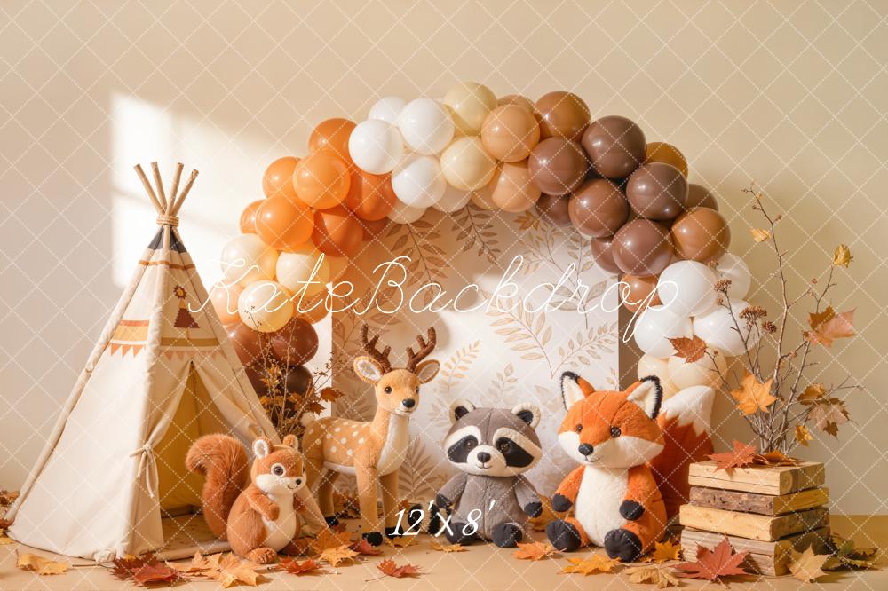 Kate Autumn Woodland Animals Leaves Balloons Fleece Backdrop Designed by Emetselch - Image 4