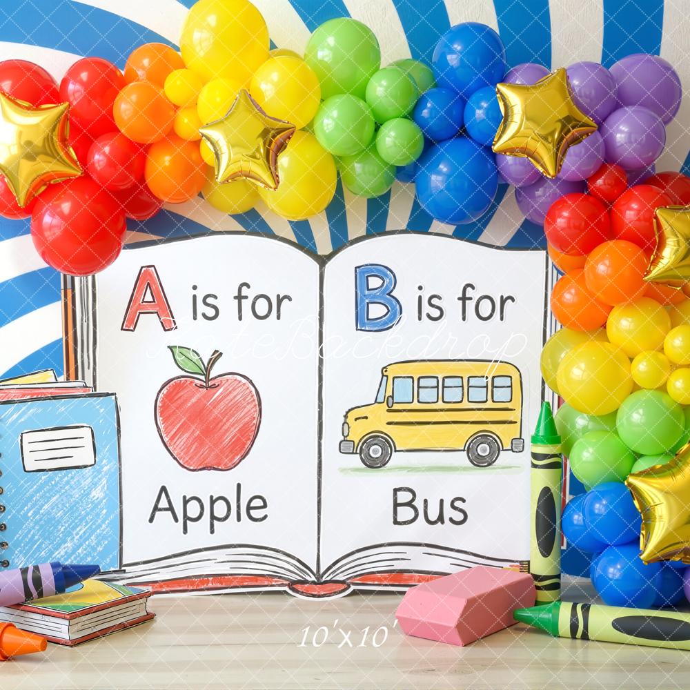 Kate Back to School Alphabet Balloons Crayons Backdrop Designed by Chain Photography - Image 9