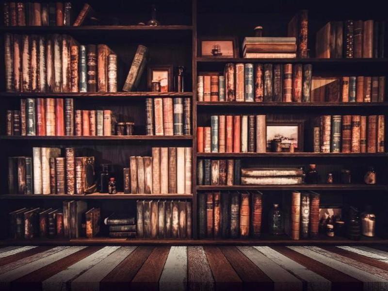 Kate Back to School Backdrop Retro Children Bookshelf Wood Floor