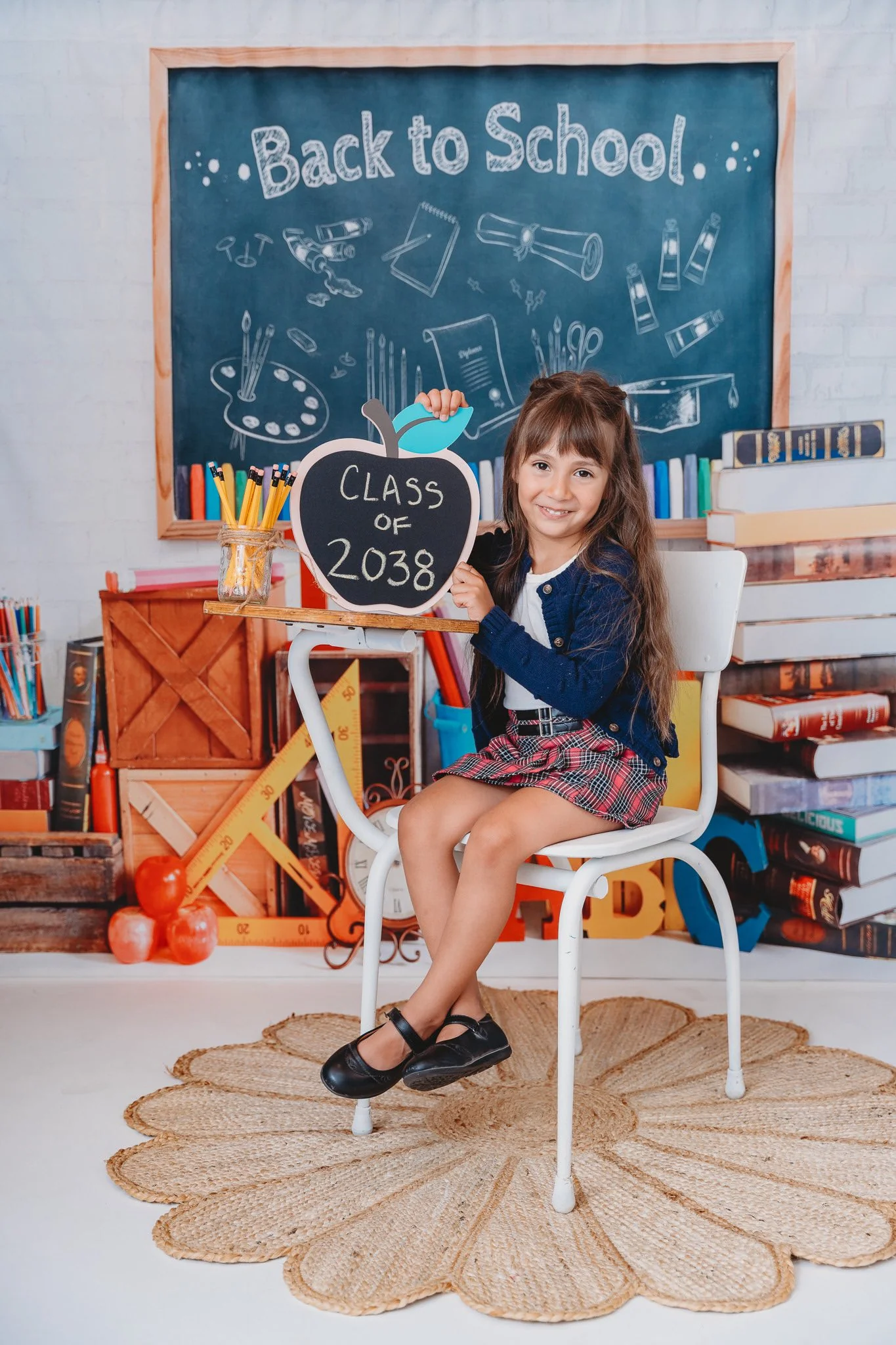 Kate Back to School Blackboard Book Backdrop for Photography
