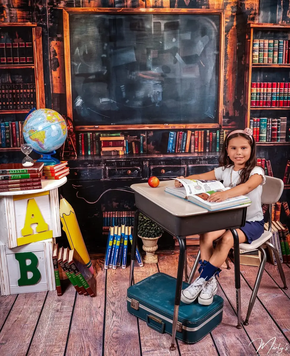 Kate Back to School Blackboard Bookshelf Backdrop Designed by Emetselch