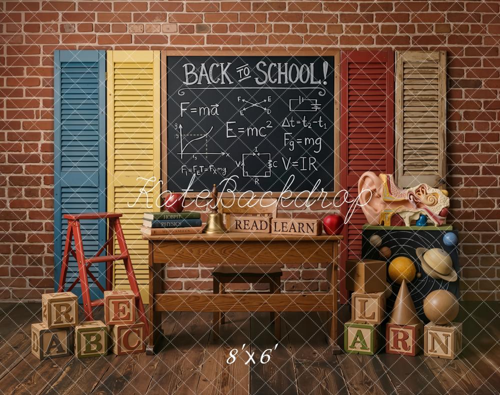 Kate Back To School Blackboard Brick Wall Blocks Fleece Backdrop Designed by Emetselch