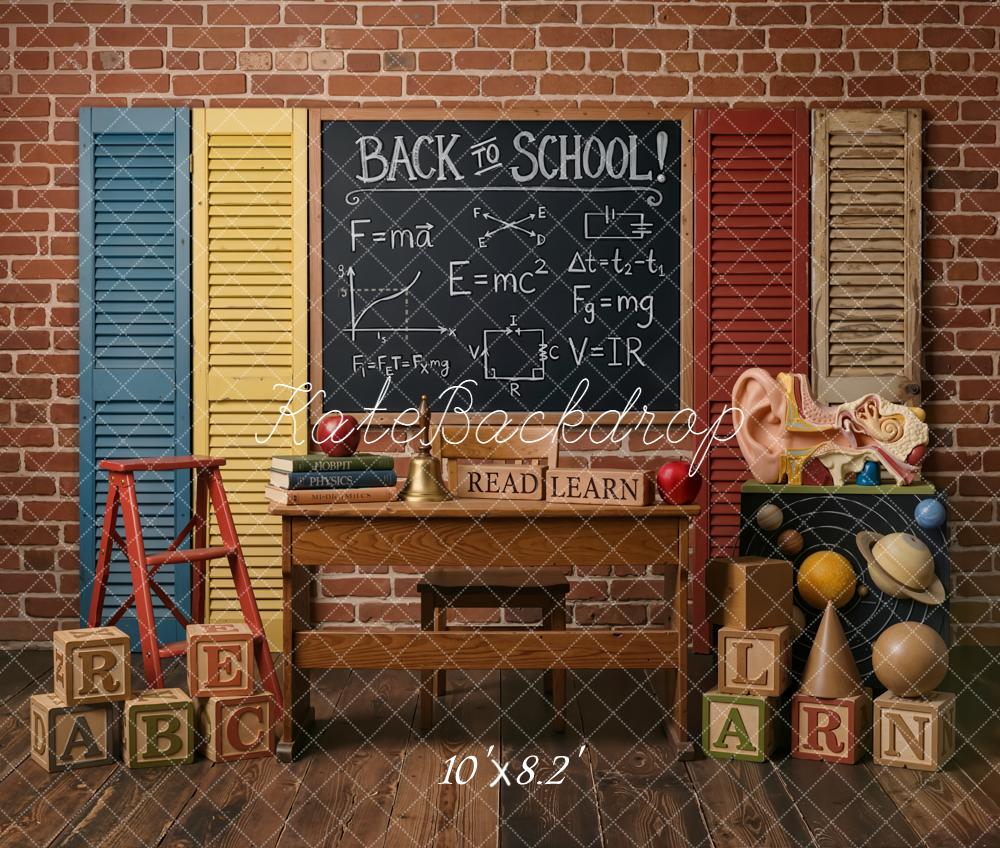 Kate Back To School Blackboard Brick Wall Blocks Fleece Backdrop Designed by Emetselch - Image 3
