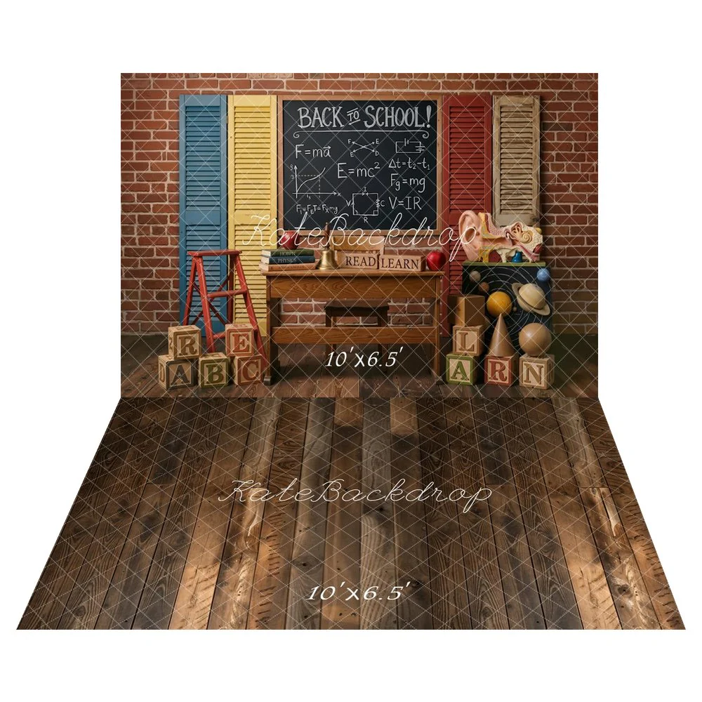 Kate Back To School Blackboard Science Backdrop+Wood Texture Brown Floor Backdrop