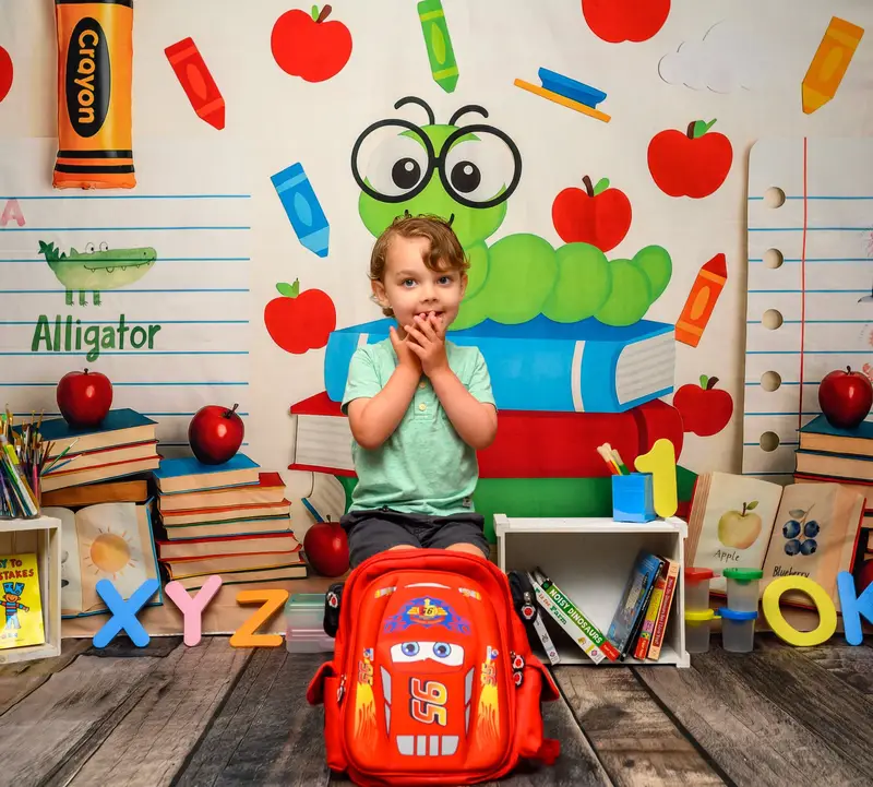 Kate Back to School Books Worm Crayon Backdrop Designed by Patty Robert